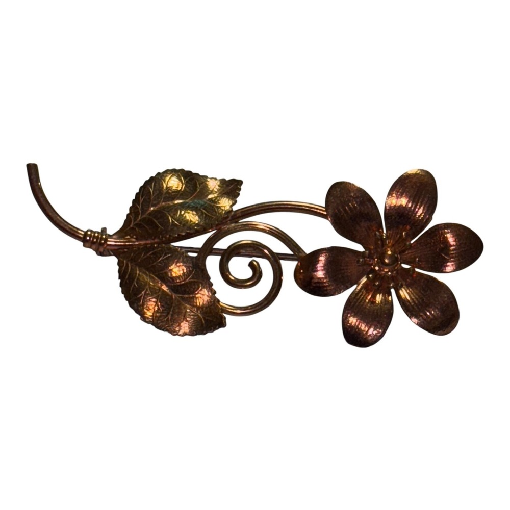 Vintage Floral Gold Tone Brooch Leaf Flower Design 2.75 Inch Pin
